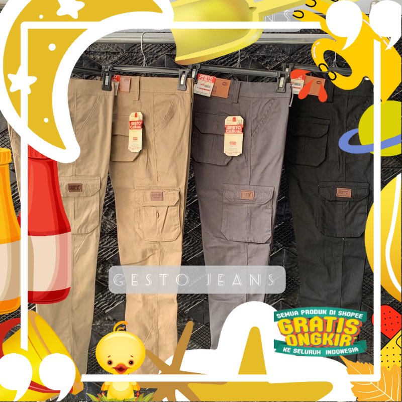 Gesto jeans celana cargo panjang pria PREMIUM celana cargo pria bahan catton combed size 28-33 4 war