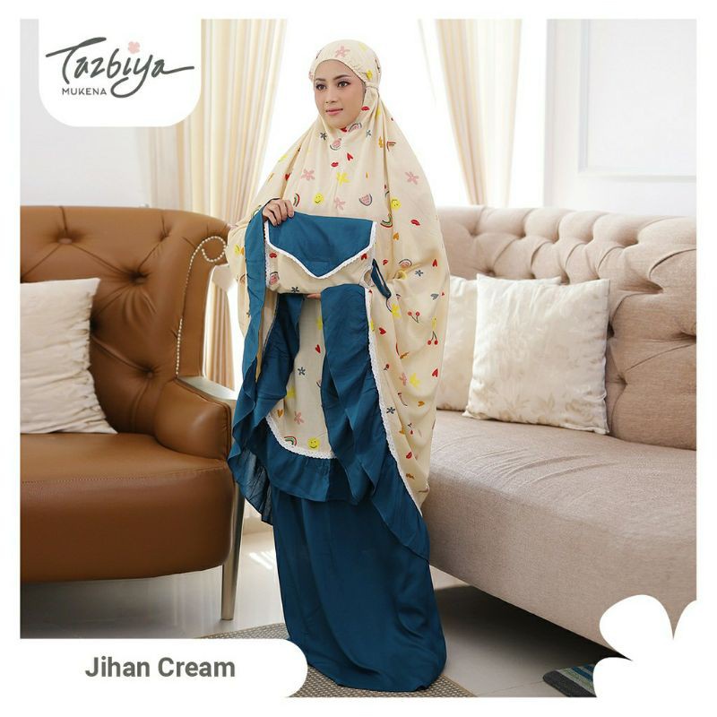 Mukenah Tazbiya Jihan/Jihan Kids Couple Jumbo Dewasa Katun Rayon Adem Motif Cantik Treveling