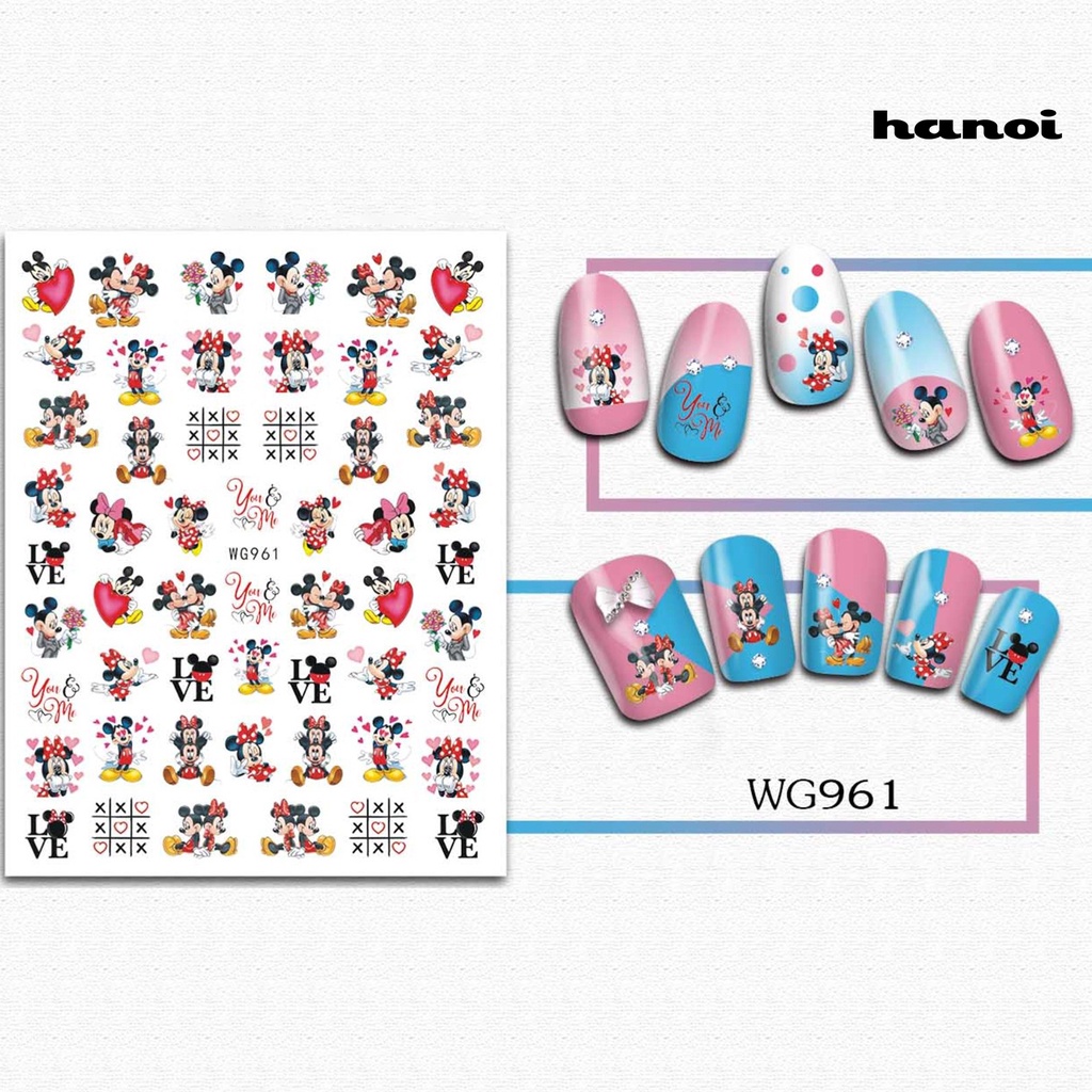 Hi Nail Decals Kartun Mouse Self-adhesive Hias Tempel Mudah Sekali Pakai DIY Susah Luntur Hari Kasih Sayang Tema Nail Sliders Perlengkapan Kuku