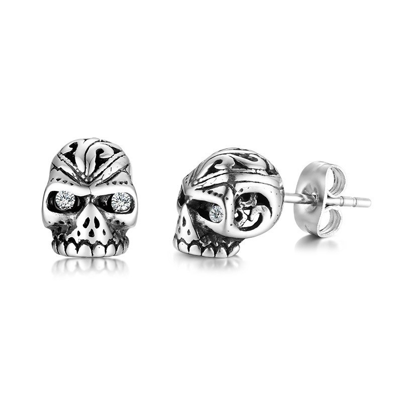 Vintage Punk Fashion Pria Anti Karat Anting Tengkorak Hip-hop Anting Pesta Hip-hop Perhiasan Aksesoris