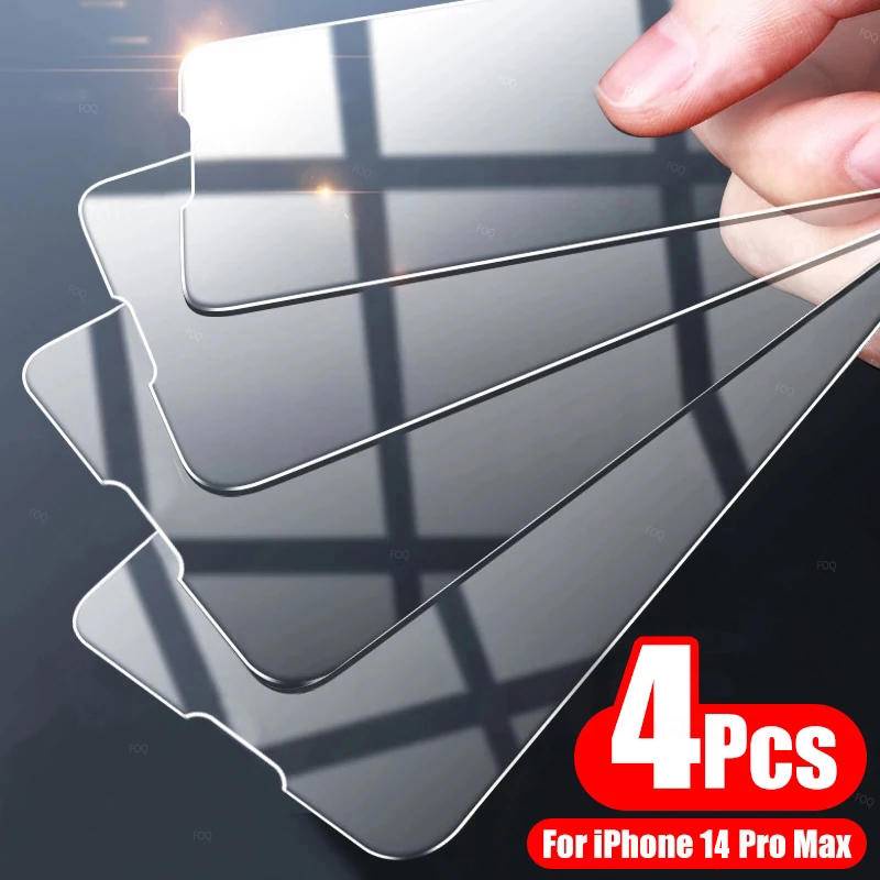 4pcs Tempered Glass Untuk iPhone 14 13 12 11 Pro MAX Plus Mini Pelindung Layar Nyala Untuk iPhone X XS MAX XR 7 8 6 6S Plus SE 2022 2020 14Plus 13Mini 12Mini Kaca