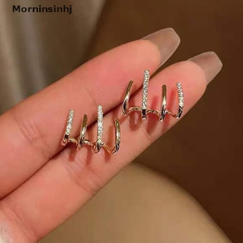 Mornin Berlian Imitasi Empat Cakar Baris Anting Perempuan Sederhana Korea Shiny Earrings Party id