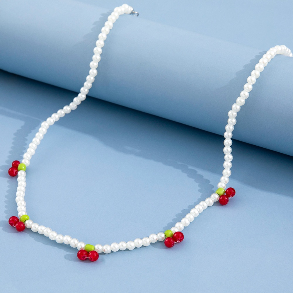 Fashion Indah Kepribadian Kecil Segar Sederhana Buah Cherry Warna Pendek Mutiara Kalung Perempuan Ornamen
