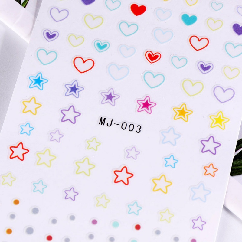 1lembar Pink Biru Pola Bintang Stiker Kuku 3D Makaron Warna Hati Awan Pelangi Perekat Diri Stiker Kuku Manicure Art Dekorasi Alat Makeup Kuku
