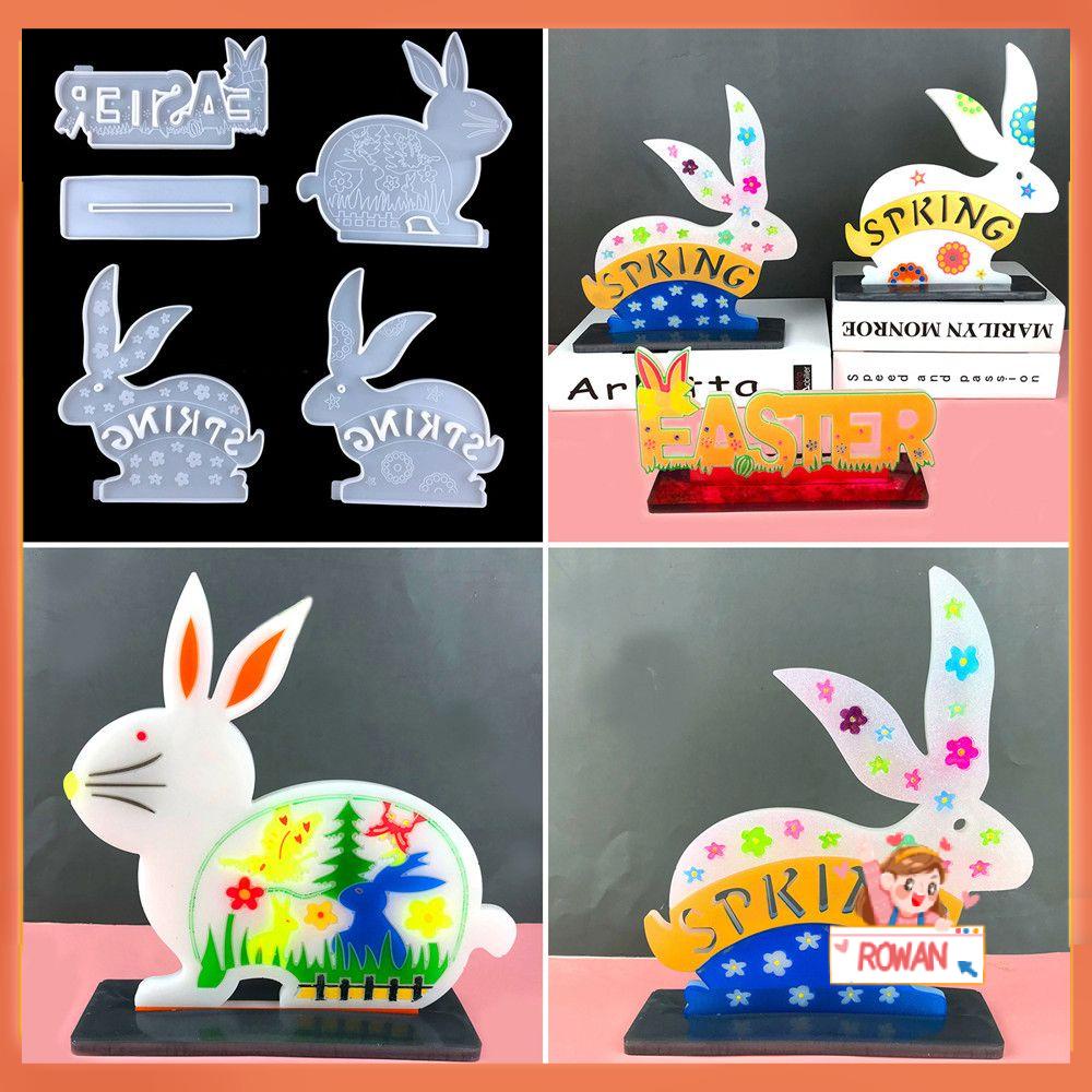 R-flower Easter Bunny Ornaments Mold Anak Hadiah Festival Perlengkapan Resin Stand Liontin Cetakan Silikon