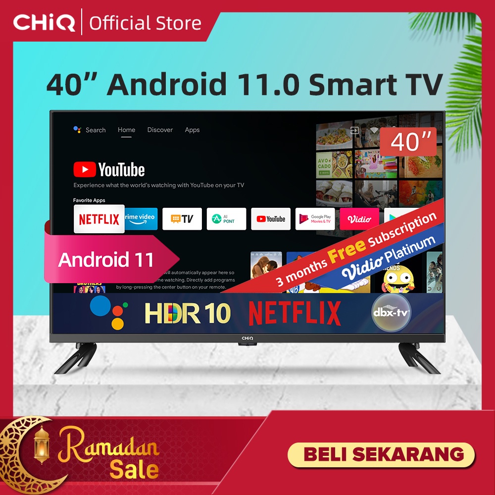 CHiQ 40 Inch Newest Android 11 Frameless Smart TV Digital LED TV (L40G7P) - FHD TV