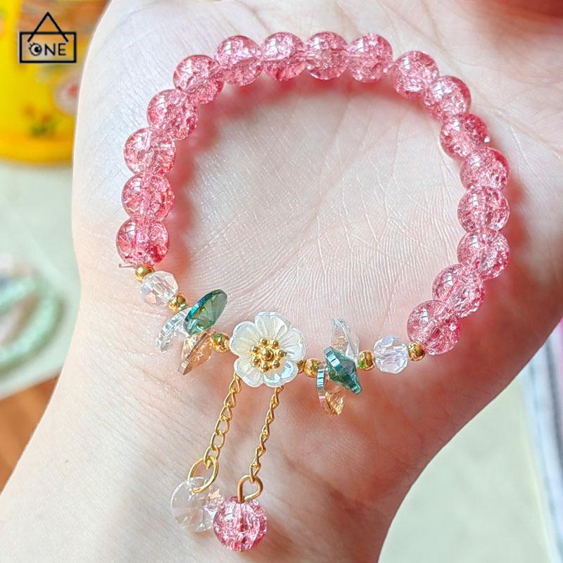 COD❤️Gelang Manik-Manik Kristal Desain Bunga Gaya Korea Untuk Wanita-A.one