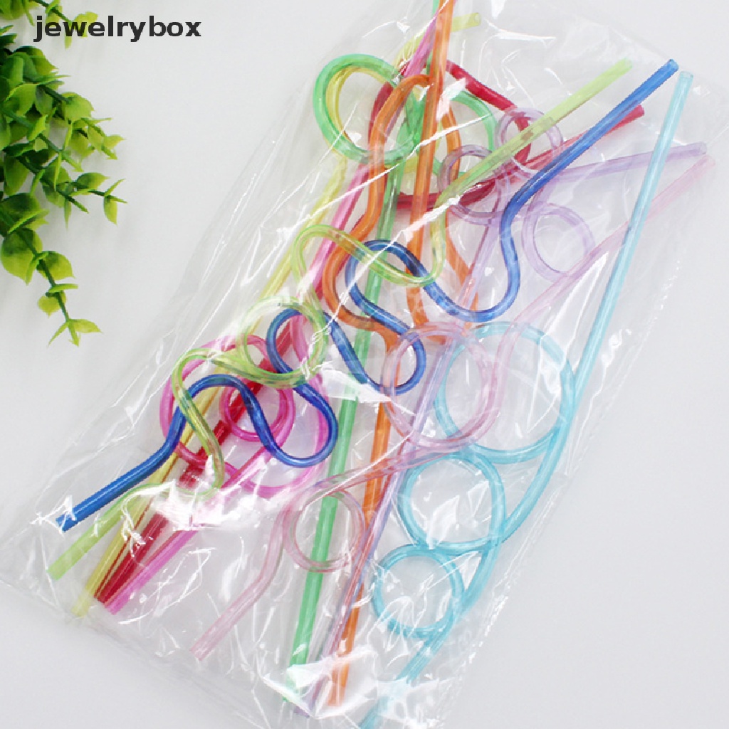 [jewelrybox] 10pcs Sedotan Lengkung Warna-Warni Sedotan Berbentuk Hewan Peliharaan Crazy Curly Plastik Untuk Pesta Bar Butik