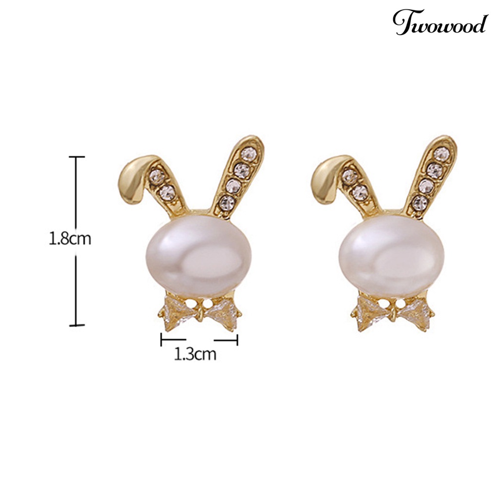 Twowood 1pasang Ear Studs Animal Nikel Gratis Hypoallergenic Pengerjaan Halus Cubic Zirconia Dekorasi Tidak Luntur Mutiara Imitasi Stud Earrings Wanita Perhiasan