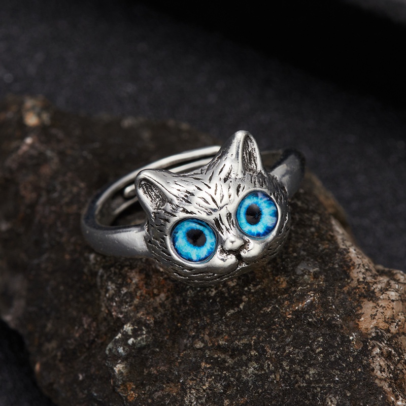 Lucu 3D Mata Biru Kucing Hewan Terbuka Cincin Perhiasan Adjustable Evil Eye Finger Rings Untuk Wanita Lady Girl Hadiah Hari Ulang Tahun