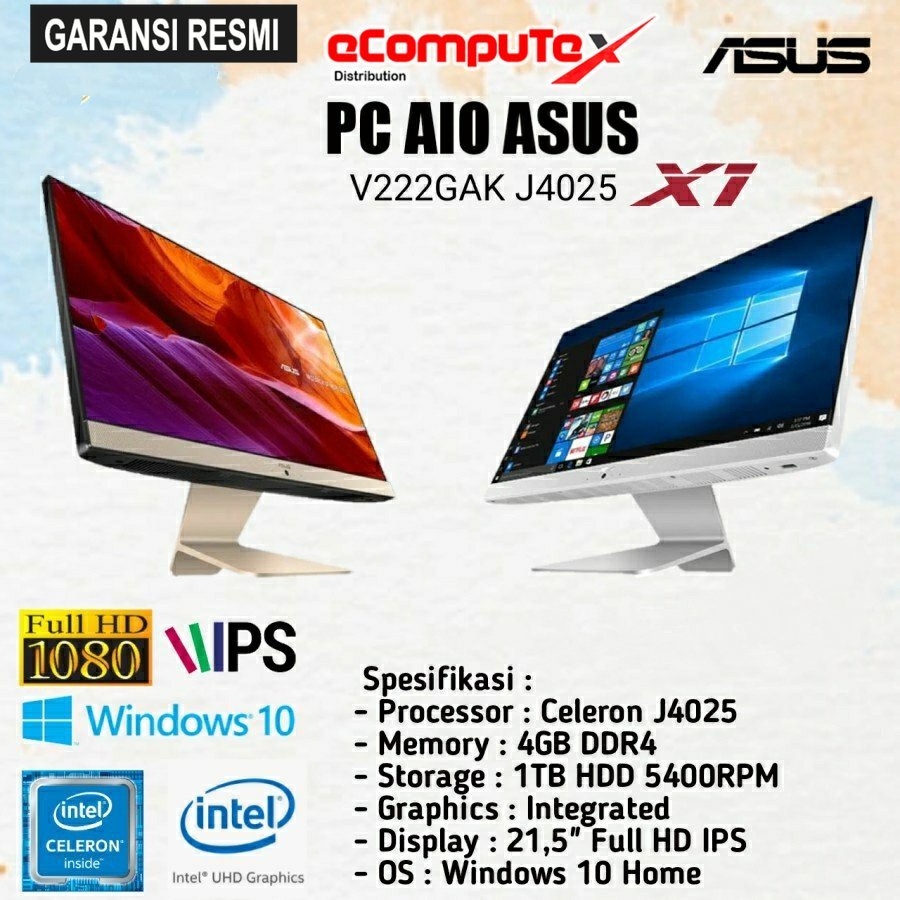 PC DESKTOP AIO ASUS ALL IN ONE V222GAK-BA141W / INTEL J4025 4GB 1TB HDD 21'5&quot; INCH FHD WIN11 - GARANSI RESMI