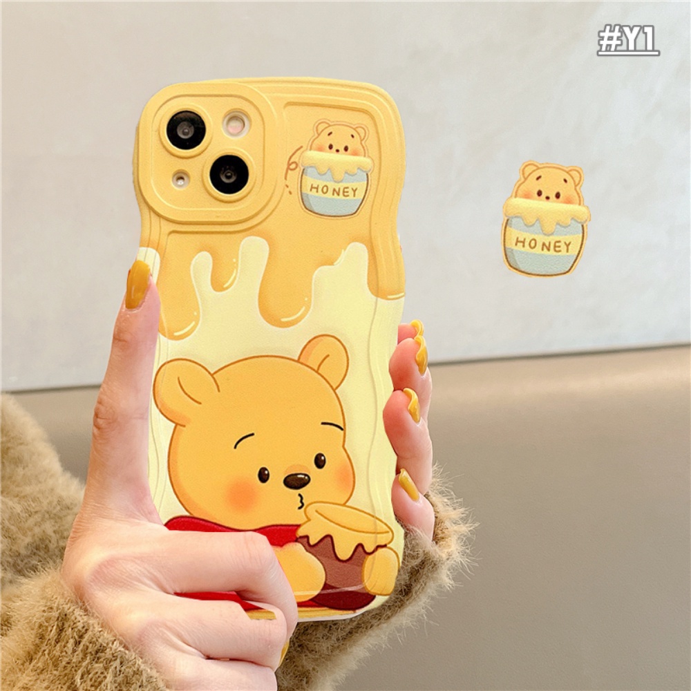 Redmi10 Note 11 Pro Note11S 10C 10A 9C 9A 9T Note10 5G 10s Note9 Note9S Note8 Poco M5S X3 NFC M3 Redmi A1 Kartun Lucu Winnie Strawberry Bear Wavy Edge Soft Couple Case RIXUAN