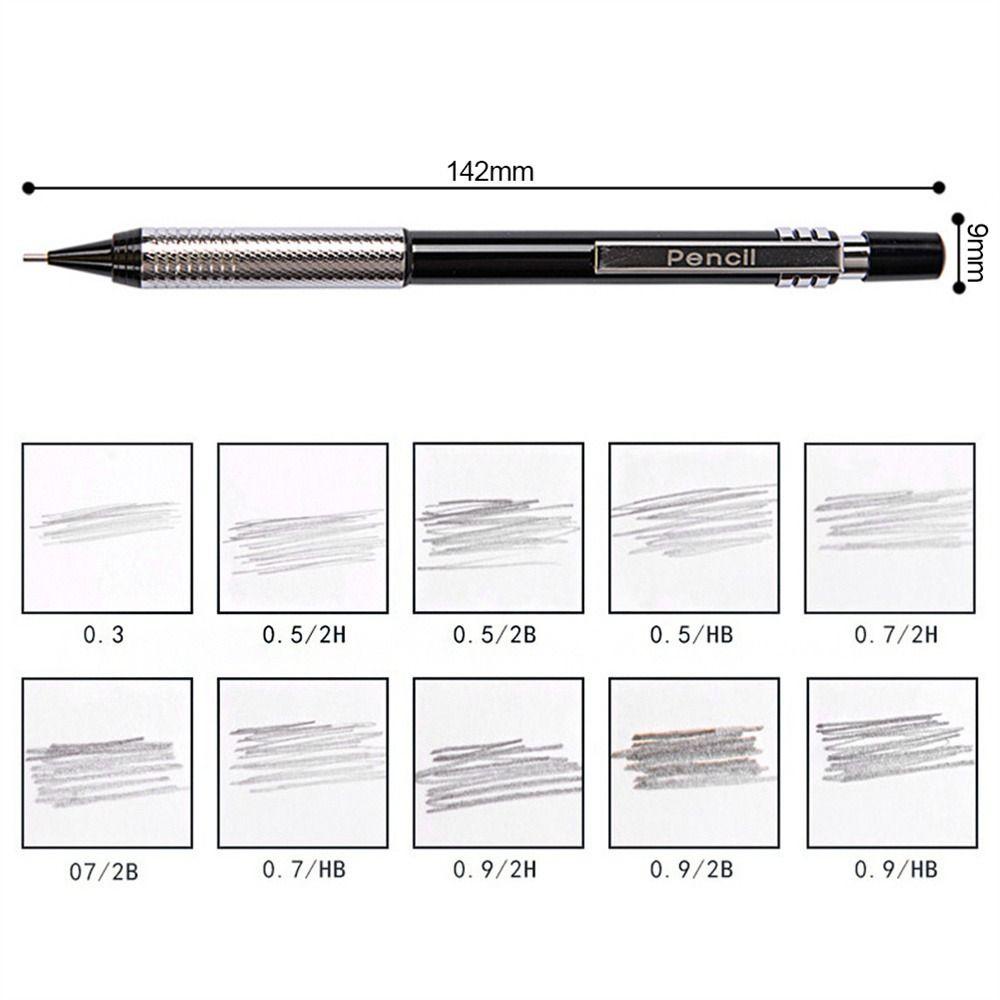 Mxbeauty Pensil Mekanik Kantor Perlengkapan Sekolah Menggambar Sketsa Logam 0.3/0.5/0.7/0.9mm Pensil Otomatis