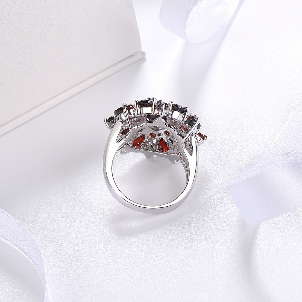 Goldkingdom Fashion Perhiasan Aksesoris Ready Stock Hias Delima Permata Merah Cincin Wanita &amp;#039; s Cincin Tunangan Tergabung Full Berlian Eropa Dan Amerika.