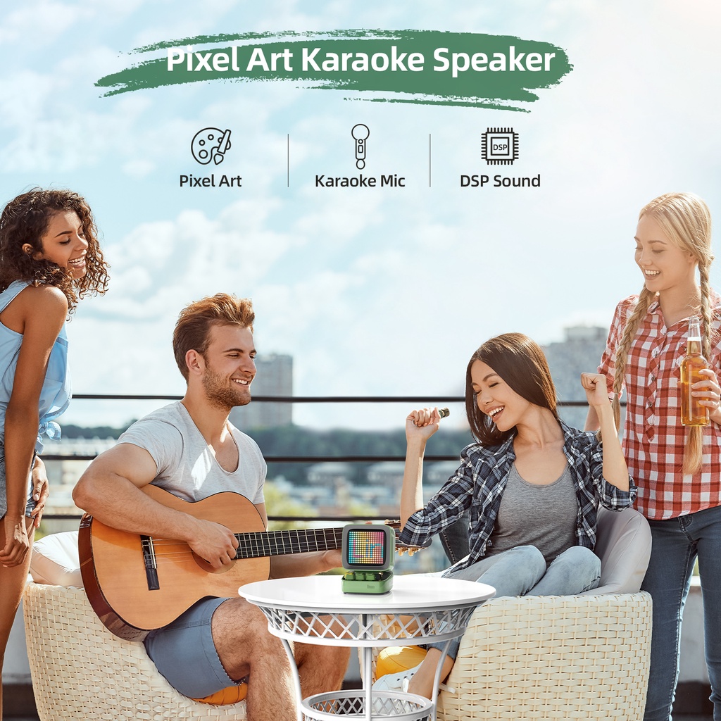Divoom Ditoo-Mic Pixel Art Speaker Bluetooth Portabel untuk PC dengan Mikrofon Karaoke Nirkabel, Bluetooth 5.0, Desain Retro