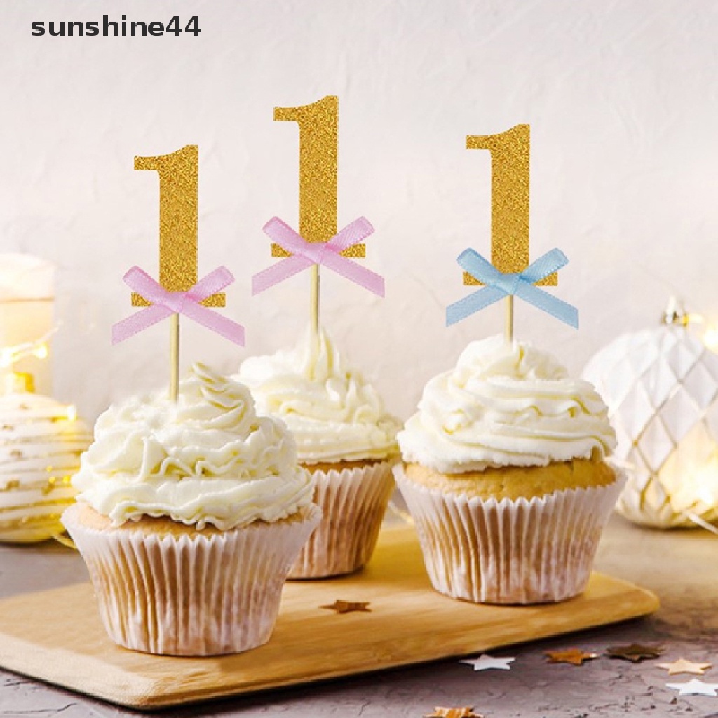 Sunshine 10Pcs Kertas Kue Cupcake Toppers First Boy Girl Dekorasi Pesta Ulang Tahun ID