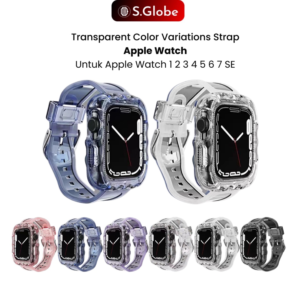 Strap Apple Watch Band Model Transparan Untuk iWatch Series1 2 3 4 5 SE 6 7  Bening Warna Warni