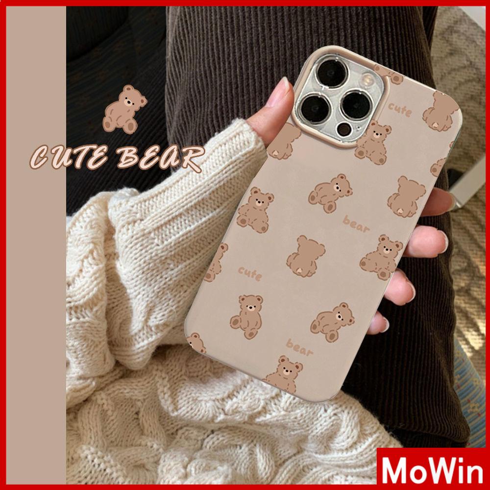 For iPhone 14 Pro Max iPhone Case Khaki Gray Glossy TPU Soft Case Shockproof Protection Camera Bear Compatible with iPhone 13 Pro max 12 Pro Max 11 xr xs max 7Plus 8Plus