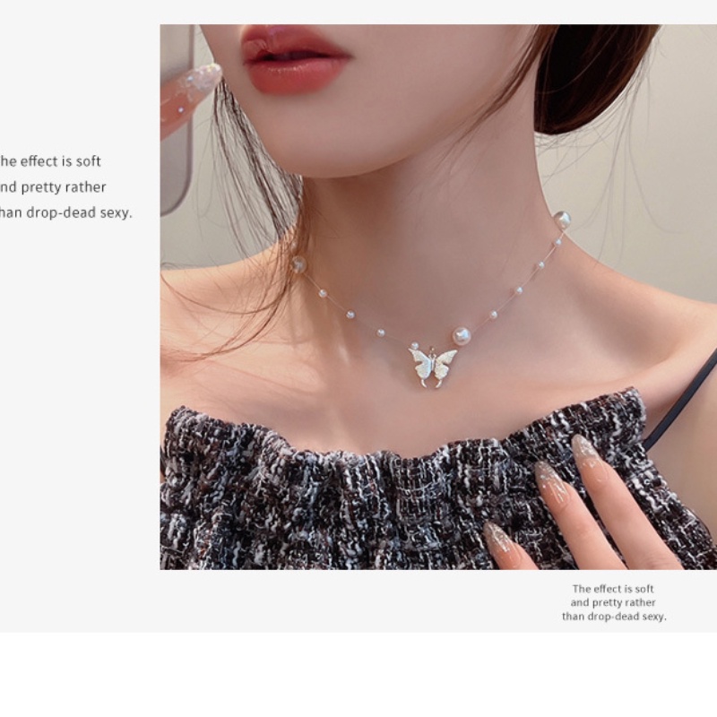 2023kalung Kupu-Kupu Mutiara Fashion Korea Ukuran Wanita Pearl Pendant Necklace Ringan Mewah Perhiasan Premium Hadiah Pernikahan