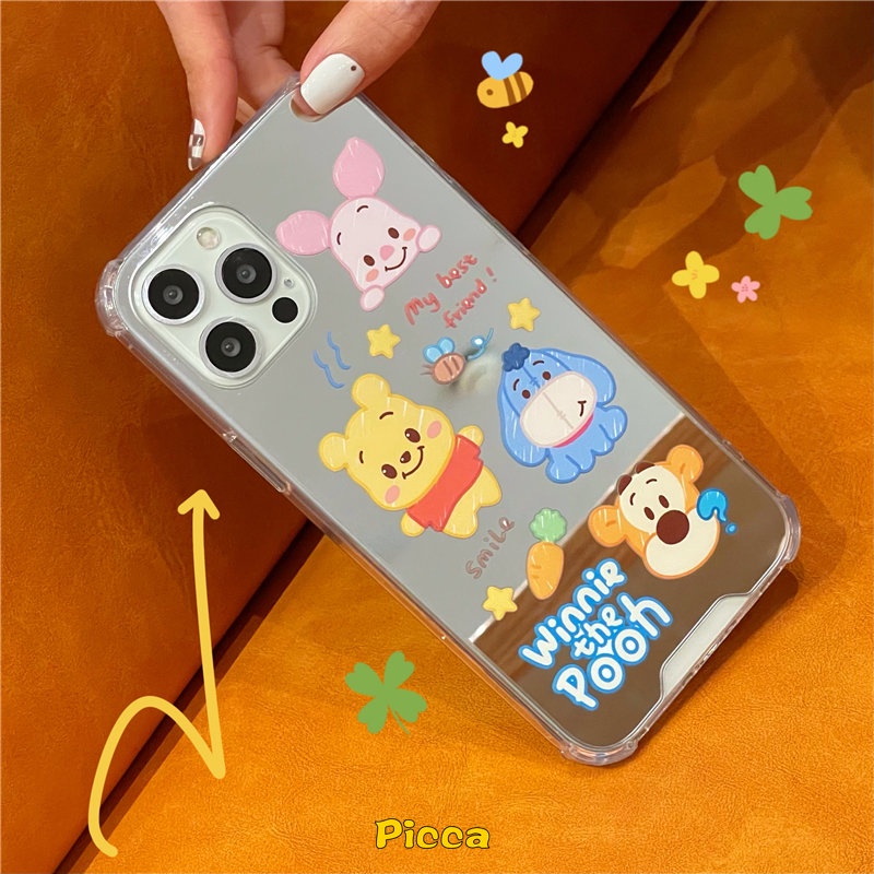 IPHONE Case Cermin Make Up Kartun Disney Winnie The Pooh Manyo Kompatibel Untuk Iphone11 13 12 Pro Max XR X XS Max8 7 Plus SE 2020 7Plus Toy Story Lucu Alien Phone Cover