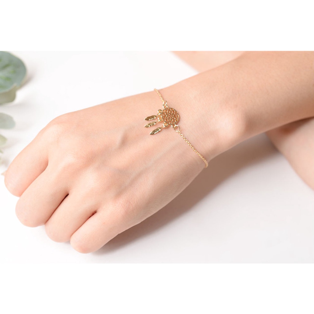 Desain Fashion Kepribadian Tren Berongga-out Bulu Daun Emas Perak Gelang