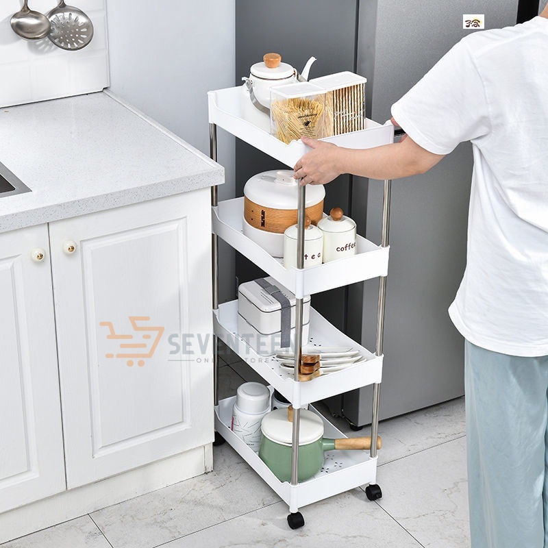 SEVENTEEN RAK DAPUR SQUARE RAK TROLI RAK KAMAR MANDI RAK SUSUN SERBAGUNA 4 SUSUN 2 SUSUN 4 TINGKAT RAK TROLI DENGAN RODA MULTIFUNGSI TROLLY RACK