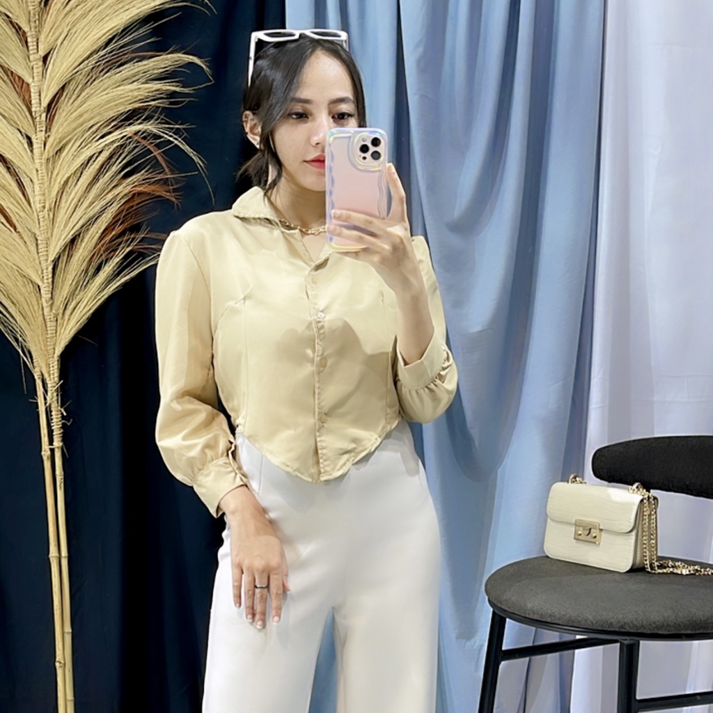 BEFAST - ZRX OOTD WANITA KEMEJA VITA / KEMEJA CROP PUFF CHIA LENGAN PANJANG BAJU CROP / Hem Crop Wanita Model Terbaru / Pakaian Wanita Modis / OOTD Ala Style Wanita Korea / Fashion KekinianRemaja ABG Trendy / Kemeja Crop Polos Lengan Panjang Terlaris