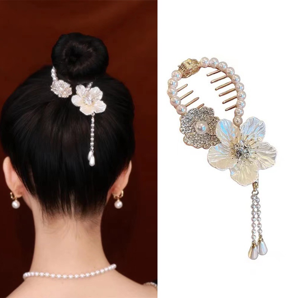 Mutiara Yang Indah Dan Bunga Rambut Hiu Klip Gadis Hiasan Kepala Rumbai Ekor Kuda Gesper Hair Clip Fashion Aksesoris Rambut Untuk Wanita