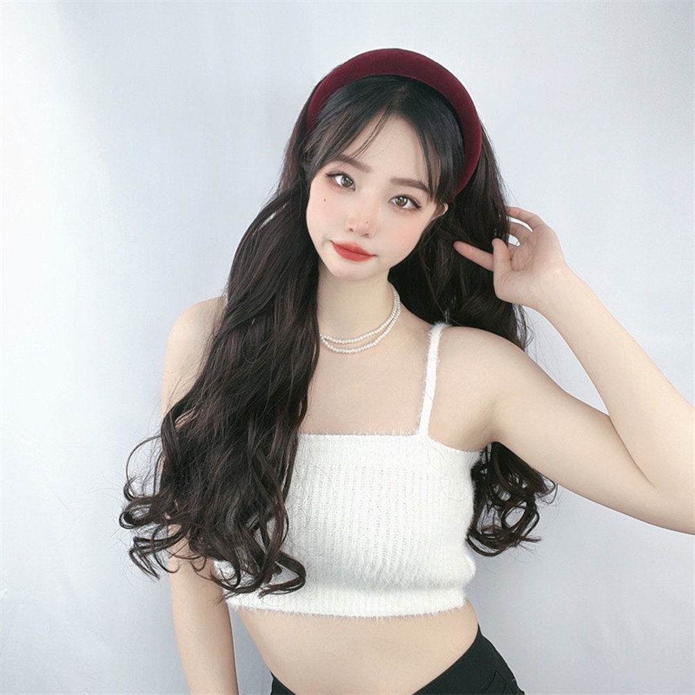 Wig Rambut Keriting Panjang Wanita Perempuan Dengan Hairband Half Head Cover Hair Extensions