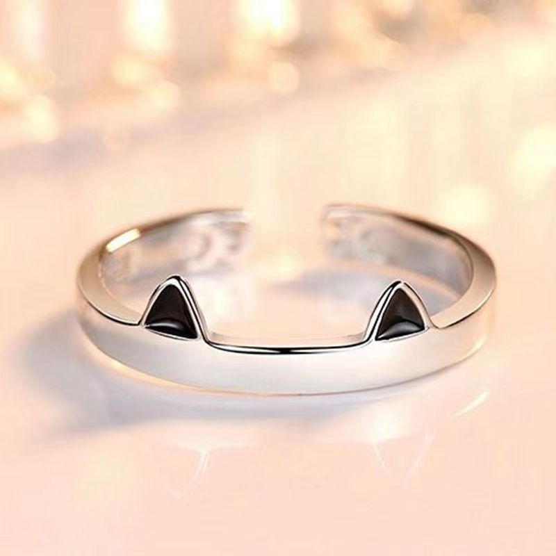 Cincin Terbuka Hewan Perak Lucu/Woman Fashion High Quality Cat Adjustable Ring Jewelry