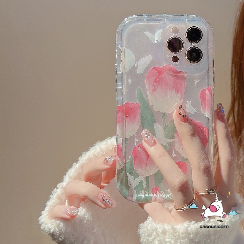 Untuk Oppo A17 A95 A54 A7 A16 A12 A15 A5 A9 A57 A96 Reno5 4F A76 A74 A17K A16s A3s A5s A16K A55 A1K A77s A77 A16E A53 A92 A31 A52 A12E Bunga Segar Tulip Kupu Airbag Soft Case