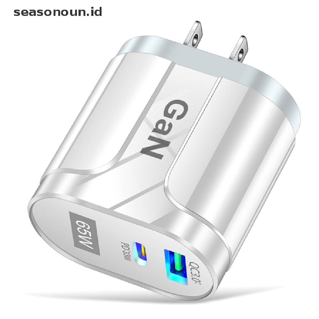 Seasonoun GaN 65W USB C Charger Quick Charge PD USB-C Tipe C Pengisi Daya USB Cepat EU/As/UK.