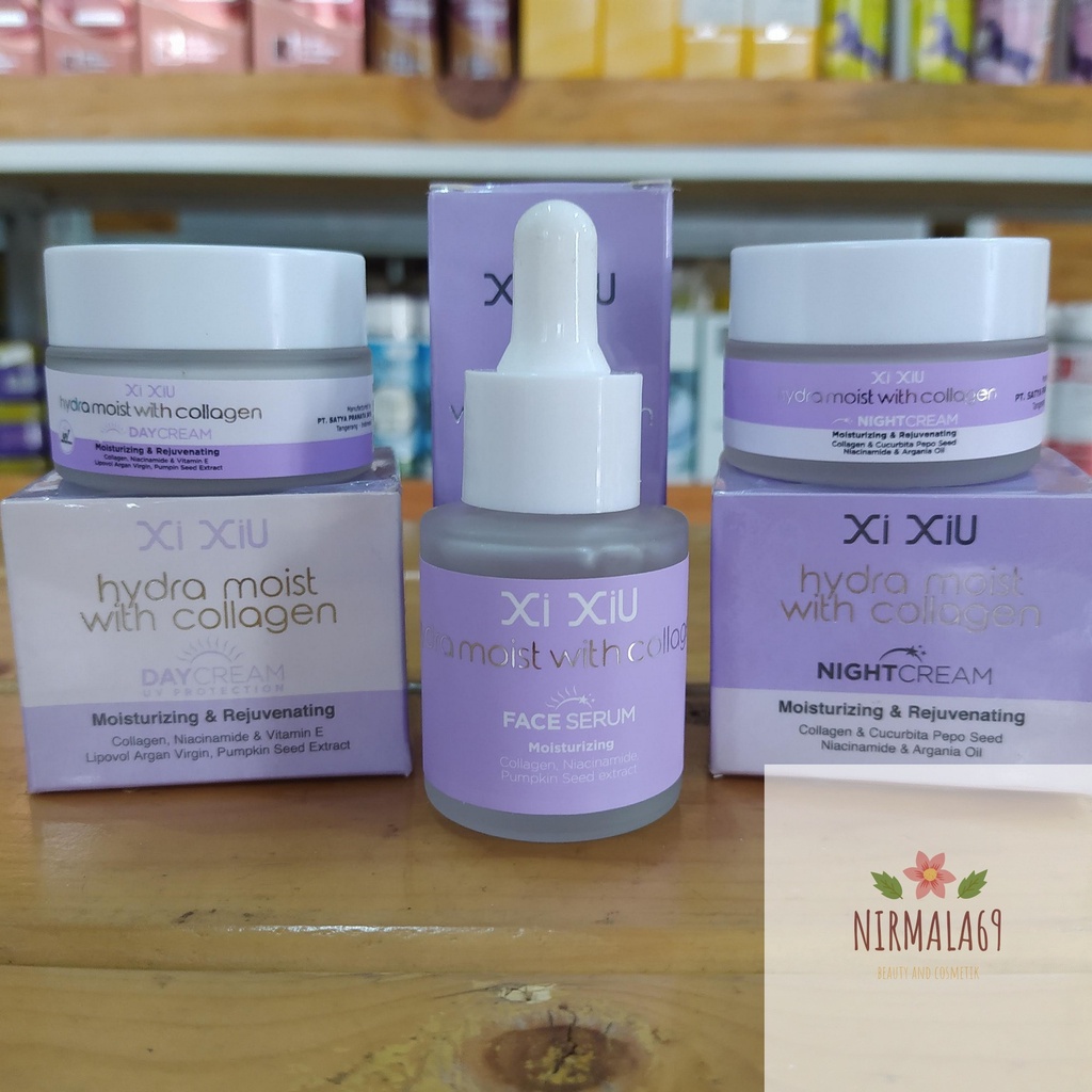 Paket 3in1 Xi Xiu hydra moist with collagen Day & Night Cream + Serum 20ml/face serum xixiu/serum gl