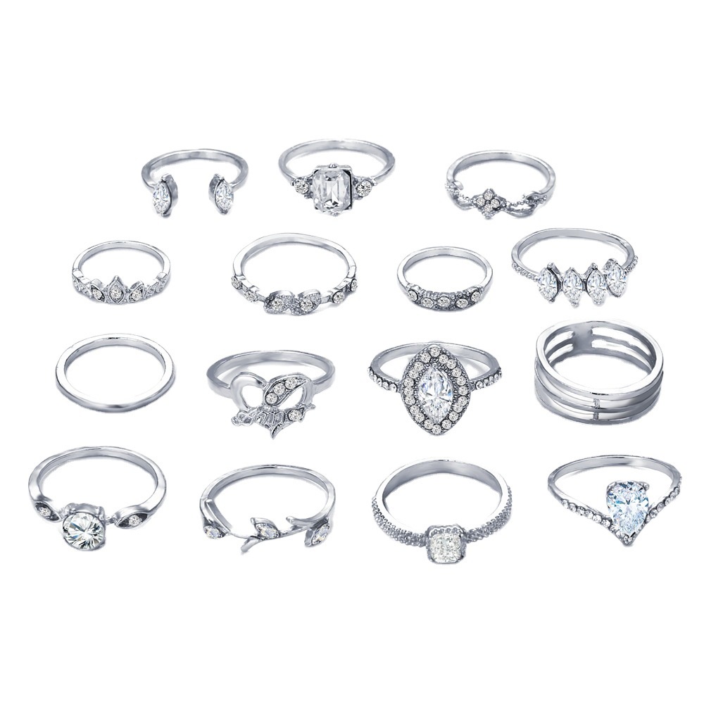 Set Cincin Spades Kepala Tengkorak Bunga Permata Vintage Butterfly Heart Moon Silver Rings Untuk Aksesoris Perhiasan Wanita