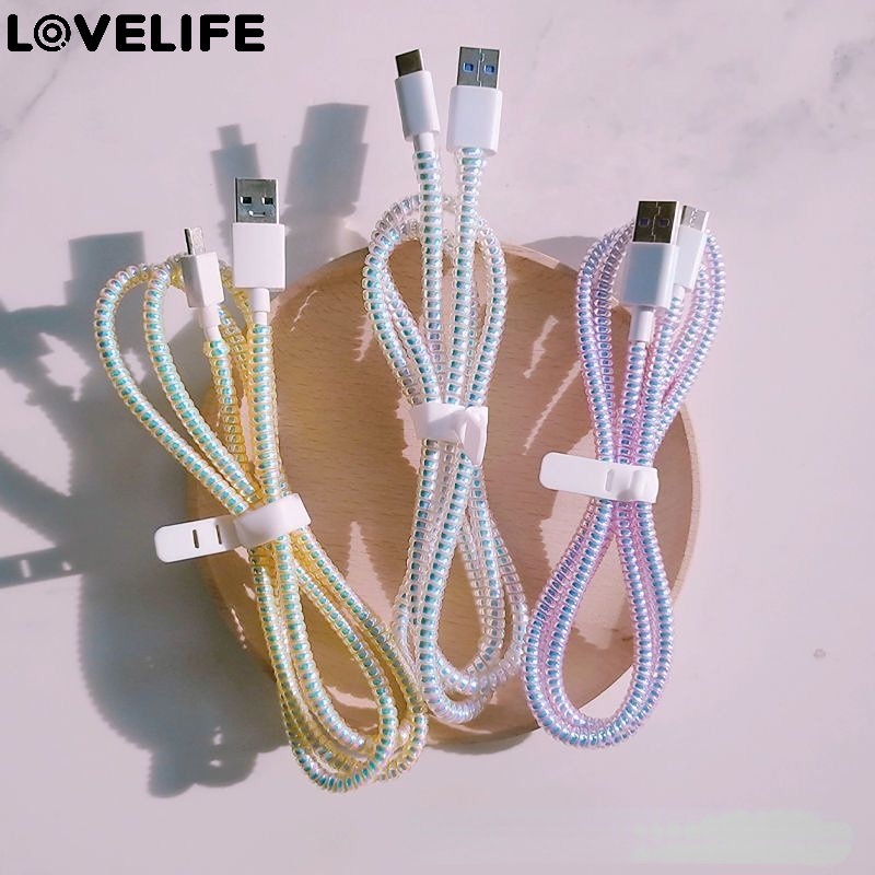 1.4 M Spiral TPU Pelindung Kabel Lembut Laser Kabel Data Perlindungan Cord Anti Jembatan Pengisian Penutup Kabel Telepon Universal Kabel Winder