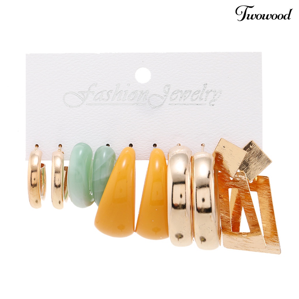 Twowood 5pasang Setengah Hoop Anting Berbentuk C Geometris Multi-Gaya Minimalis Elegan Logam Akrilik Wanita Stud Earrings Kit Perhiasan Fashion