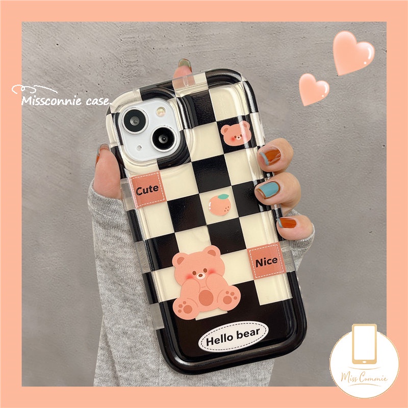 Kartun Lucu Beruang Kelinci Kotak-Kotak Pasangan Case Untuk Redmi 12C 10C 9a1 9T 10 9C NFC 10A 9A Redmi Note8 Note 10 11s 11 9 10s POCO F4 Airbag Shockproof Anti-Jatuh Lembut TPU Cover