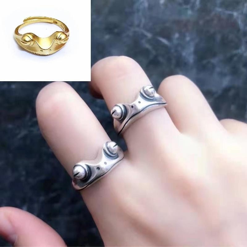 [X C Perhiasan] Cincin Katak Antik Baru Yang Indah Cincin Kodok Kecil Pembukaan Cincin Pasangan Unisex Yang Dapat Disesuaikan Perhiasan Fashion