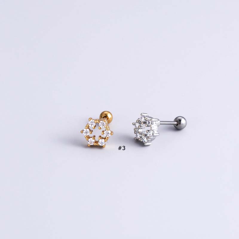 1biji Mutiara Sekrup Ganda 20Gauge Tindik Stainless Steel Tragus Helix Lobe Earring Heart Rainbow