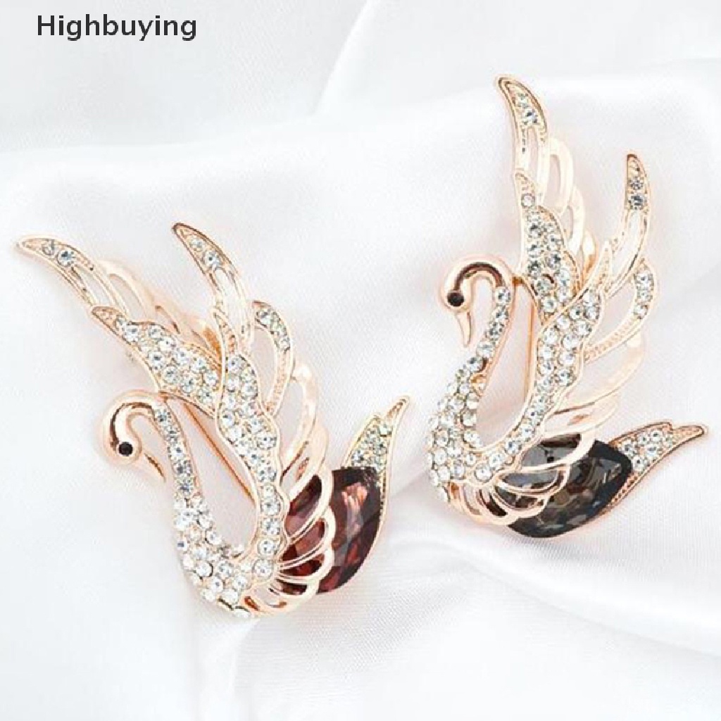 Hbid Fashion Kristal Berlian Imitasi Swan Bros Untuk Wanita Kerah Pakaian Pin Pesta Perhiasan Hadiah Glory