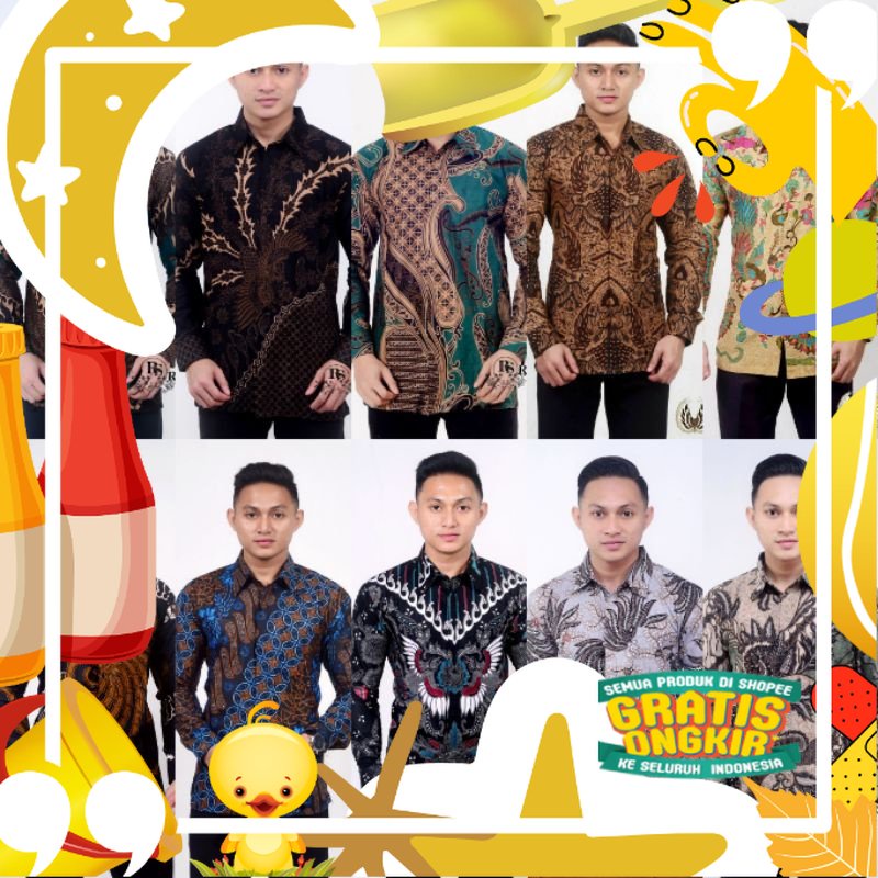 Baju Batik Pria Lengan Panjang Kemeja Batik Pria M L XL XXL/ hitam oren ungu tosca khaki