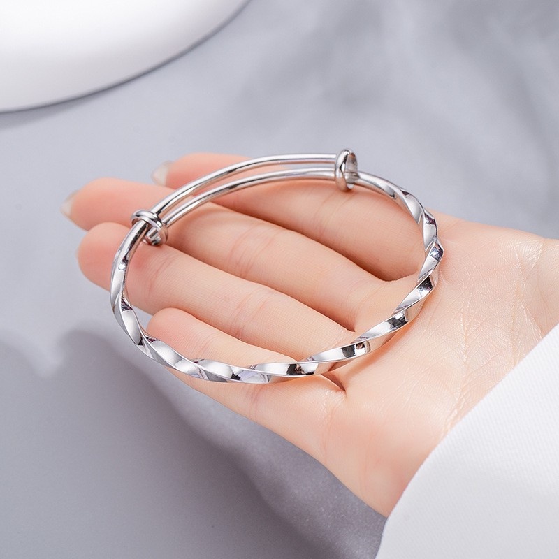 Wanita Warna Perak Mobius Adjustable Gelang Minimalis Memutar Gelombang Glossy Bangle Harian Yang Serasi Populer Perhiasan