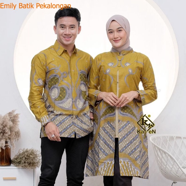 Baju Batik Couple Sarimbit Motif Prang Cumi Kuning Katun Panjang Ems