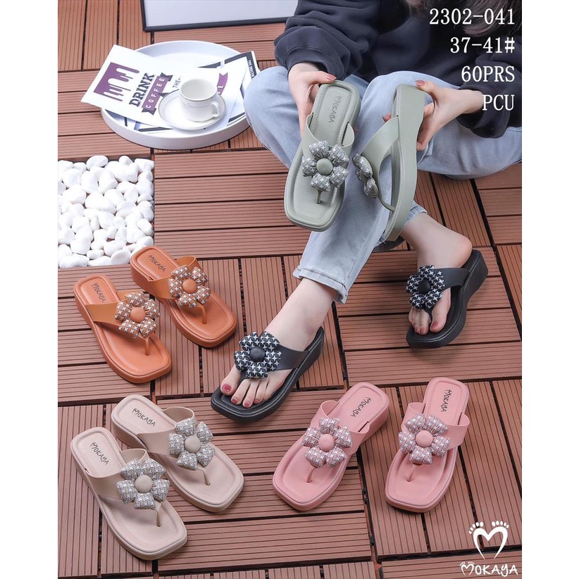 Sandal Jepit Jelly Wedges Wanita Pita Tumpuk Besar dan Bunga Besar Motif Star Blink Super Cantik Lucu Empuk Trendy Import Mokaya / Size 37-41 (2302-04/2302-041)