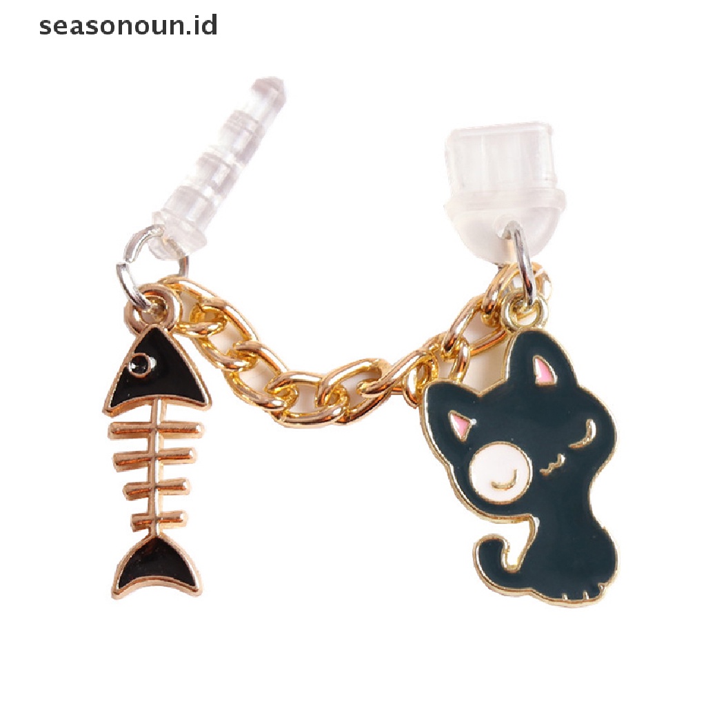 Seasonoun Liontin Colokan Debu Lubang Headphone Ponsel Kucing Bunga Dan Putih.