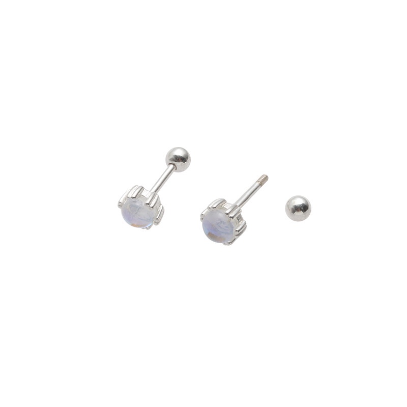 S925 Silver Moonstone Stud Earrings for Women Twist Screw Hypoallergenic Ear Jewelry