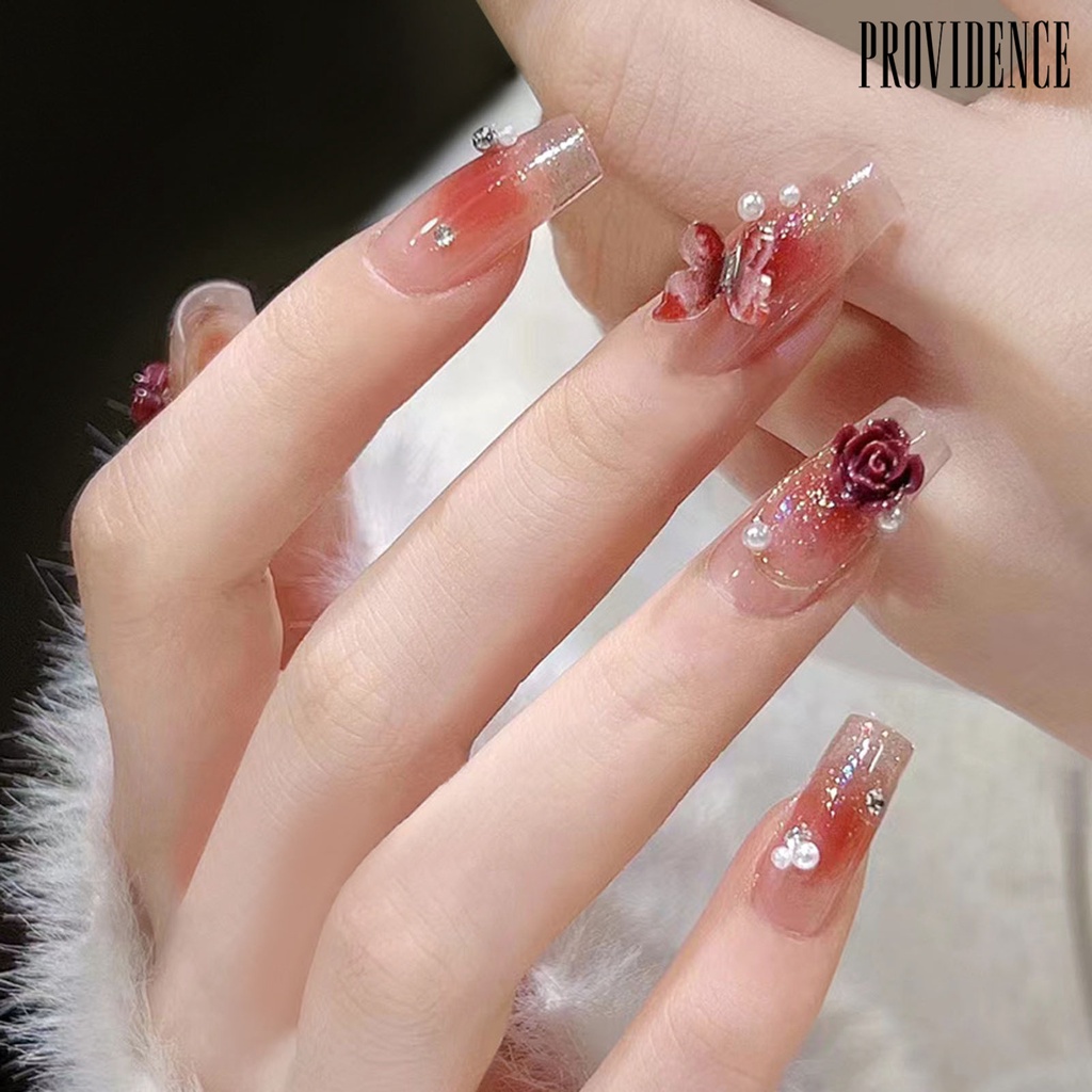 Providence 1kotak Pesona Nail Art Berkilauan Retro Mudah Di Tempel Mempesona Efek Visual DIY Resin 3D Kupu-Kupu Mawar Mutiara Imitasi Hiasan Kuku Perlengkapan Kerajinan