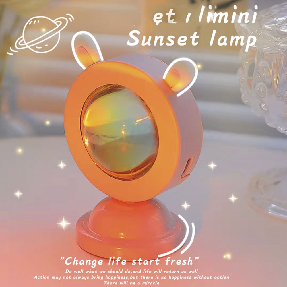 Lampu Meja Mini Telinga Kucing Sunset Rainbow Rgb Atmosphere Mini Untuk Dekorasi Pesta Hadiah Ulang Tahun