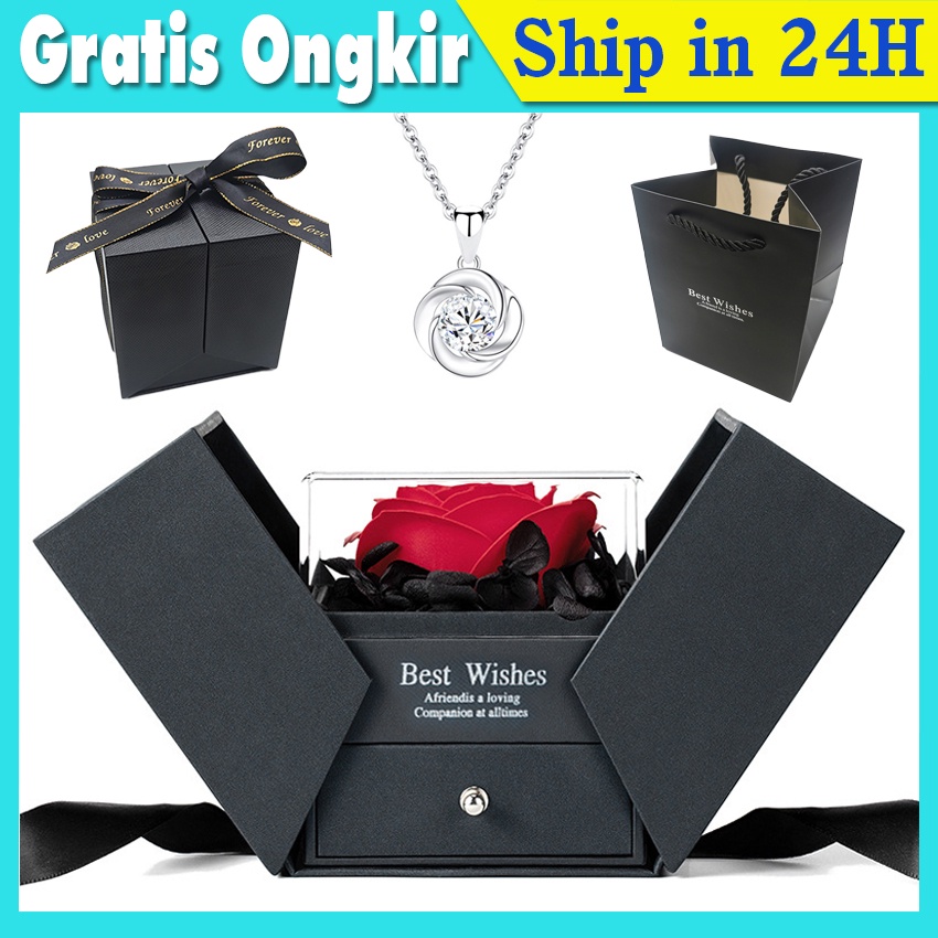 

Eternal Rose Gift Box / Kotak Perhiasan Kado Kalung Cincin Lamaran Mawar /Gift Box Mawar Visual Experience