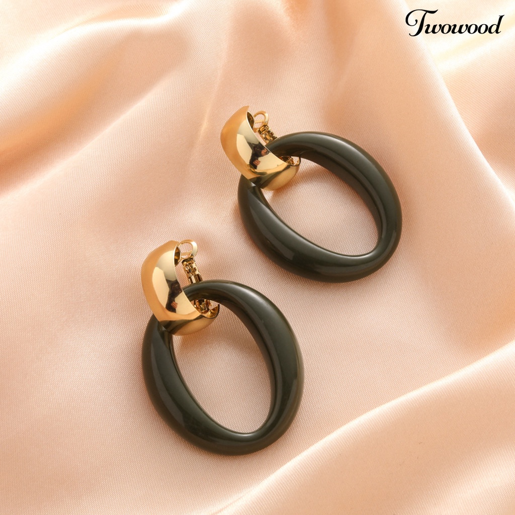 Twowood 1pasang Anting Hoop Retro Berbentuk O Minimalis Hypoallergenic Keren Geometris Akrilik Lingkaran Anting Perhiasan Fashion